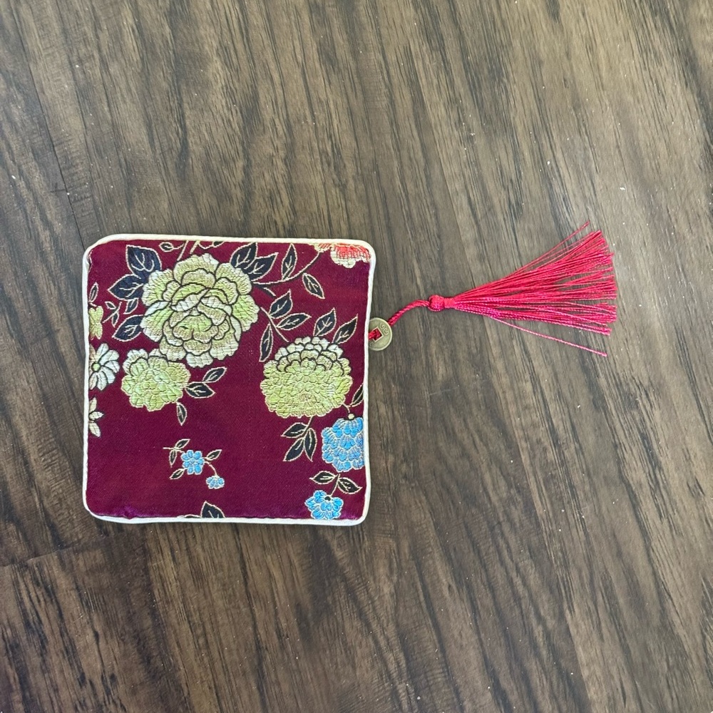 Brocade Red and Gold embroidered jewelry Pouch with Tassel